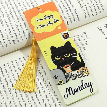 1pc Cute Pet Cat Tassel Bookmark - Acrylic Bookmarks for Book Lovers, Gifts for Teachers Students Reading Markers Ideal Gift for Back to School Season (Yellow Fringe-1)