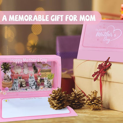 4D Pop Up Mothers Day Card with ligh, Cat Mother's Day Card For Mom, Living Room, Cat Themed (Cat Mother's Day Card)