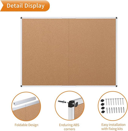 VIZ-PRO Cork Bulletin Board/Foldable Noticeboard, 36 X 24 Inches, Silver Aluminium Frame