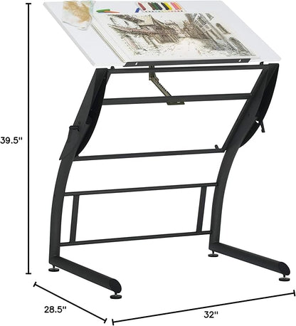 SD STUDIO DESIGNS Triflex Drawing Table, Sit to Stand Up Adjustable Office Home Computer Desk, 35.25" W X 23.5" D, Charcoal Black/White
