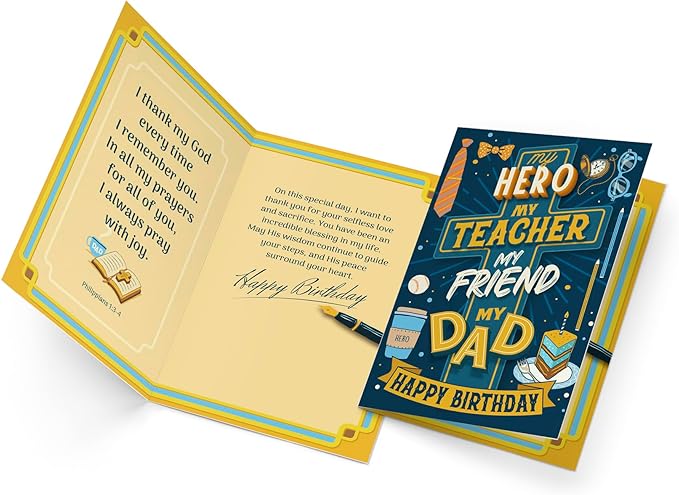 Prime Greetings Religious Birthday Card For Dad, Made in America, Eco-Friendly, Thick Card Stock with Premium Envelope 5in x 7.75in, Packaged in Protective Mailer