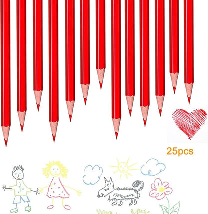 Adhere 25pcs Checking Pencils Erasable colored Pencils Pre-Sharpened #2 HB,for Checking Tests Grading Map Coloring,school Correcting,editing Office Favors,including a Free sharpener. (Red)