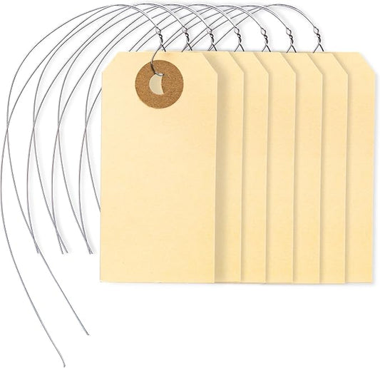 Perco Manila Shipping Tags #1 2 3/4 x 1 3/8 (7 x 3.5 cm) with Metal Wire - Pack of 100