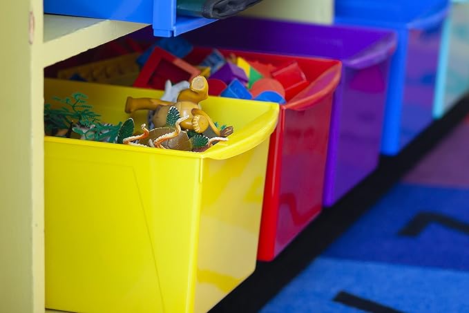 Storex Extra-Large Book Bin, Interlocking Plastic Organizer for Home, Office and Classroom, Yellow, 1-Pack (71132A06C)