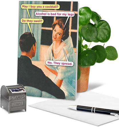 NobleWorks - Funny Birthday Greeting Card with 5 x 7 Inch Envelope (1 Card) Bday Bad for Legs Spread 5678