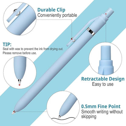 Gel Pens, 6 Pcs Smooth Writing Pens No Bleed & Smear, Black Ink Cute Pens Fine Point (0.5mm), Retractable Aesthetic Pens School Office Supplies for Women & Men