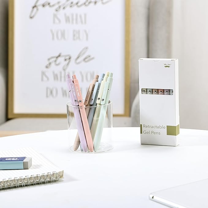 Mr. Pen- Retractable Gel Pens, 6 Pack, Pastel Barrels, Black Gel Pens, Fast Dry, Gel Pens Fine Point 0.7mm, Retractable Pens, Cute Pens, Gel Ink Pens, Black Pens, Aesthetic Pens for Journaling