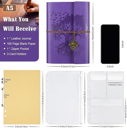 Leather Journals Notebooks with Blank Pages, Vintage Refillable Journal for Writing, Personal Travel Diary Art Sketchbook to Write in, Gifts for Women, Men, Teen Girls and Boys, 160 Pages (Purple, A5)