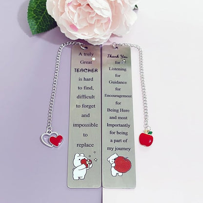 2PC Teacher Bookmarks Teacher's Day Appreciate Gift Man Bookmark Thank You Keepsake Birthday Present Retirement Appreciate Christmas Thanksgiving Women Accessory A Truly Great Teacher is Hard to Find