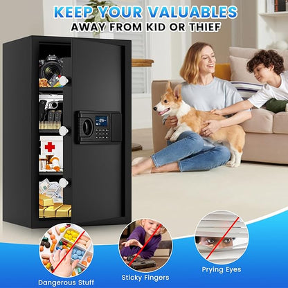 3.8 Cu ft Extra Large Safe Box Fireproof Waterproof, Security Home Safe with Fireproof Bag, LCD Digital Keypad Key Lock and Removable Shelf, Fire Document Safe for Money Medicines Jewelry Valuables