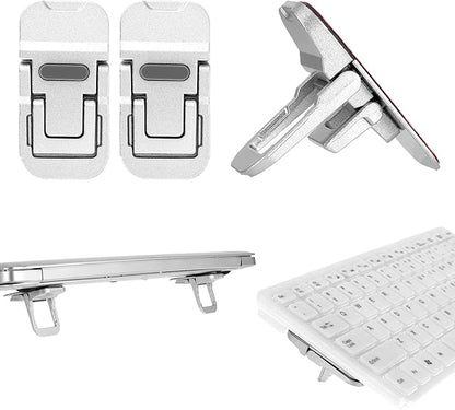 Bewudy 2 Pcs Portable Keyboard Riser, Dual Tilt Angle Adjustment Foldable Laptop Riser, Mini Computer Keyboard Stand for Desk, Self-Adhesive Keyboard Riser Feet for Most Keyboards(Silver)