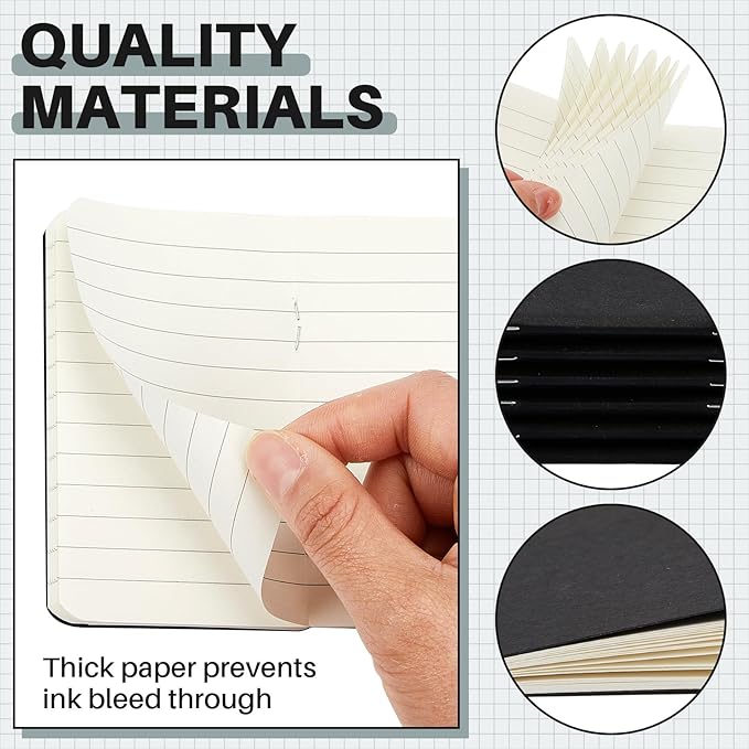 Outus 15 Pcs Mini Pocket Notebook 2.5" x 4" Small Journal Kraft Paper Notepads Bulk Softcover Pocket Notepad Memo Diary Subject Notebooks for Traveler Worker(Black,Lined Style)