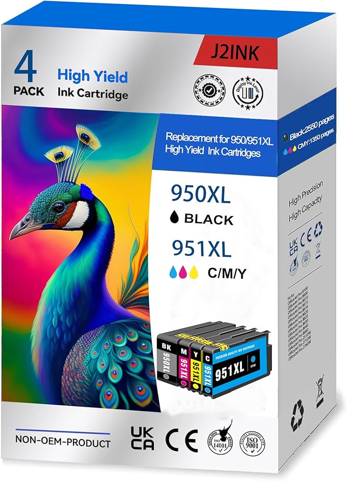 950 XL 951 XL HP950XL/951XL 8600 Ink Cartridges Combo Pack Compatible for HP 950XL 951XL Ink Cartridges for HP Printers for OfficeJet Pro 8600 8610 8630 8620 8615 8625 8100 276DW 251DW Printer