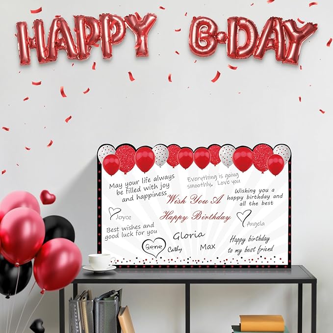 Jumbo Birthday Card with Envelope, Giant Guest Book Happy Birthday Greeting Cards, Large Birthday Card Gifts Party Supplies, Red Black Extra Big Birthday Card Decor