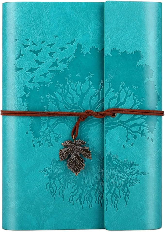 Leather Journals Notebooks with Blank Pages, Vintage Refillable Journal for Writing, Personal Travel Diary Art Sketchbook to Write in, Gifts for Women, Men, Teen Girls and Boys, 160 Pages A5 (Blue)