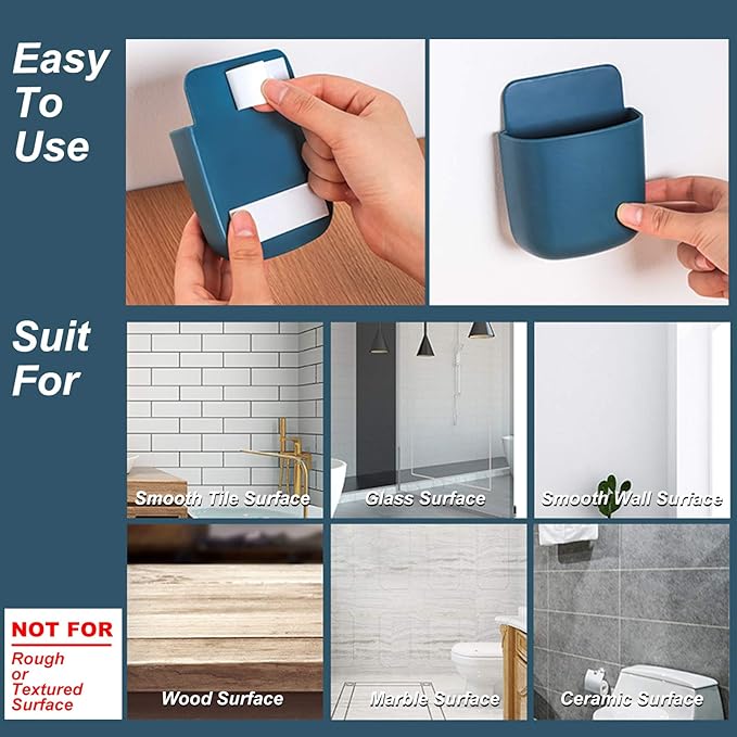 3 Pcs Remote Control Holder, Wall Mount Pen Holder Hole-Free Self Adhesive Phone Charging Organizer Pencil Storage Containers for Home Office School Supply Orgaizer (Blue