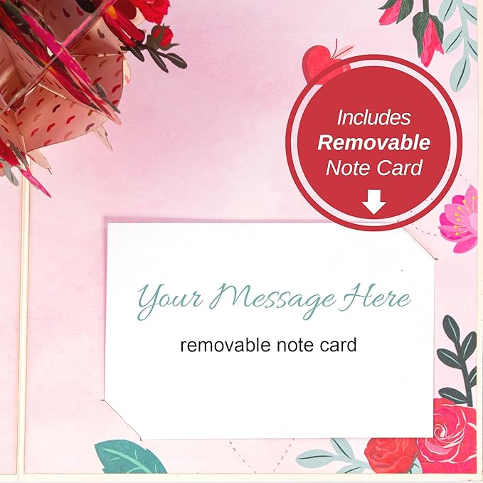 Paper Love 3D Pop Up Card, Love Flower Bouquet Pop-Up Cards, for Birthday, Anniversary, Mothers Day, Thank You, Get Well, All Occasion - 5" x 7" Cover - Includes Envelope and Note Tag