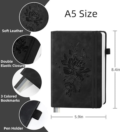 Lined Journal Notebook 365 Pages, A5 Leather Journals for Writing Women & Men, Hardcover Notebook with 100GSM Thick Paper, Daily Journal Notebook for Travel, Work, School, Note Taking, College Ruled