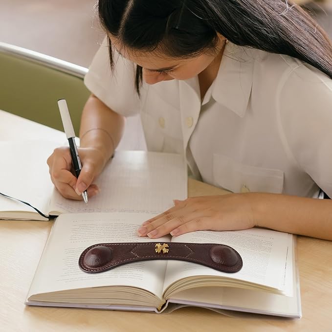 Book Weight Page Holder Heavy Genuine Leather Book Open Holder for Men Women Cookbook Weighted Bookmarks Gift Writer (BPH02-Black1)