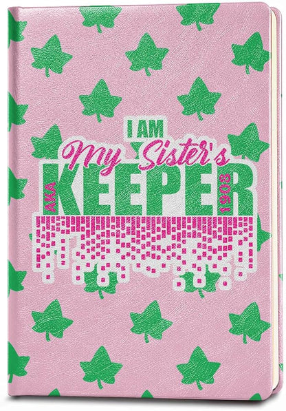 AKA Sorority Gift Leather Notebook for Women Girls Pink and Green Greek Sorority Journal Notebook Sisterhood Graduation Gift (I am My sister)