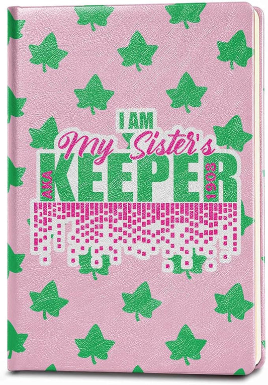 AKA Sorority Gift Leather Notebook for Women Girls Pink and Green Greek Sorority Journal Notebook Sisterhood Graduation Gift (I am My sister)
