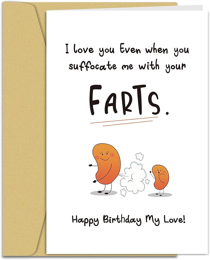 Funny Birthday Card for Couples, Cute Fart Birthday Card for Boyfriend Husband, I Love You Even When You Suffocate Me With Your Farts...