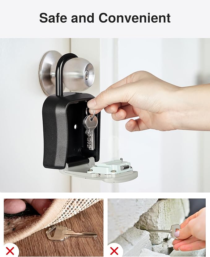 Puroma Key Lock Box, Portable Combination Lockbox Wall-Mounted Key Storage Box for House Keys, Resettable Code Safe Security Lock Box for Home, Office, Apartment Spare Key Storage (1 Pack, Gray)