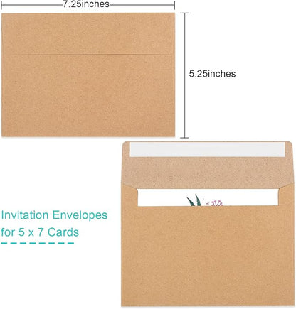 50 Pack Brown Kraft Envelopes, 5x7 Envelopes for Invitations, A7 Invitation Envelopes for Personalize Gift Cards, Wedding, Baby Shower, Birthday Party