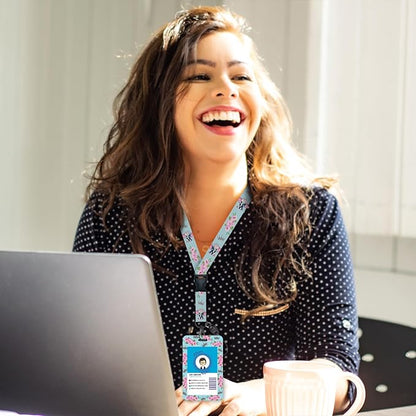 Giancomics Cute Flower Elephant ID Badge Holder with Lanyard, Lanyards for ID Badges with Badge Reel Retractable Heavy Duty, Lanyard with ID Holder Keychain Clip ID Card Holder Teacher Women Work