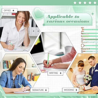 Supervitae 8 Pcs Ballpoint Pen for Women Fancy Gifts for Journaling Liquid Sand Glitter Black Ink Pens Bridal Shower Gifts for Wedding Women Office Desk School Stationery Supplies(Green)