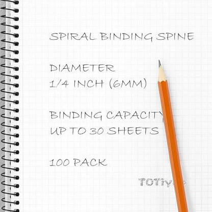 TOTiyea 100 Pack Plastic Spiral Binding Coils,6mm(1/4") Binding Spirals,30 Sheet Capacity,4:1 Pitch,Black