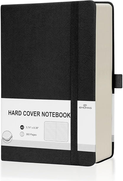 Lined Journal Notebook, 360 Numbered Pages(With page number), Thick Journal for Writing A5 College Ruled Notebook, 100gsm Lined Paper, Leather Hardcover, 5.75'' X 8.38''-Black