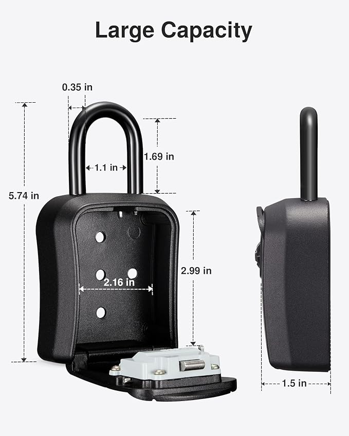 Puroma Key Lock Box, Portable Combination Lockbox Wall-Mounted Key Storage Box for House Keys, Resettable Code Safe Security Lock Box for Home, Office, Apartment Spare Key Storage (2 Pack, Pure Black)