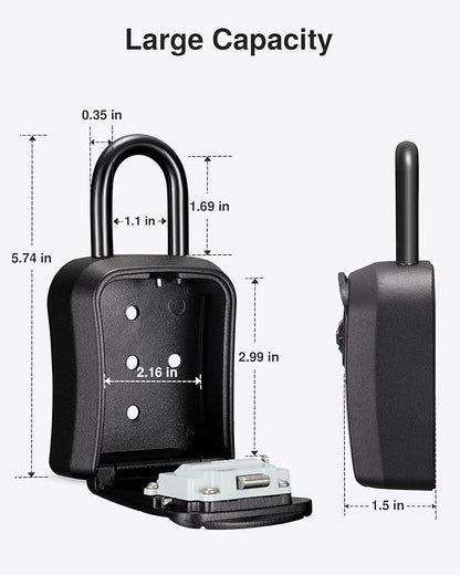 Puroma Key Lock Box, Portable Combination Lockbox Wall-Mounted Key Storage Box for House Keys, Resettable Code Safe Security Lock Box for Home, Office, Apartment Spare Key Storage (2 Pack, Pure Black)