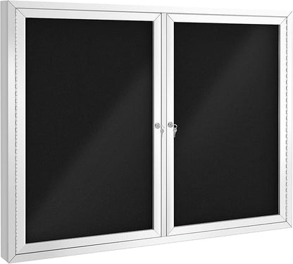 SWANCROWN Weather Resistant Enclosed Bulletin Board Felt Displays Boards Wall Mounted Notice Case with 2 Swing-Open Locking Doors, Black Felt, 48x34 inches