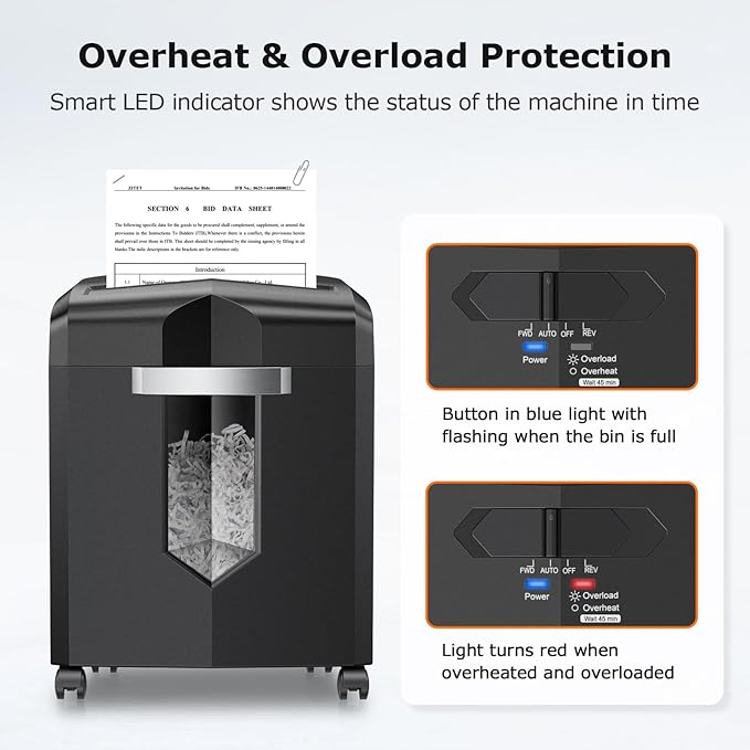 Bonsaii Paper Shredder, 12 Sheet Cross Cut Shredders for Home Office Heavy Duty, 20-Minutes Running Time with 4.2 Gal Pullout Bin for Credit Card Jam-Proof Shredding Machine (C266-A New)