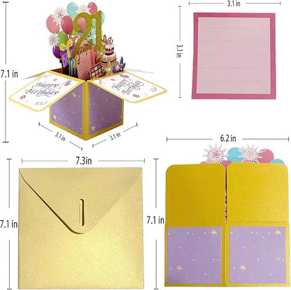 Asmallgf Shiny 21st Birthday Pop Up Card for Him Her, Beautiful Birthday Gifts for 21 Years Old Female Male, Sweet Twenty-one Bday 3D Card for Men Women, Unique 21 Birthday Gift Idea for Daughter Son