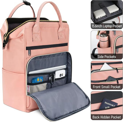 Laptop Backpack for Women and Men 16.5" Waterproof College Bag With USB Port, RFID Pocket, Waterproof, Travel Work Backpack, Anti-theft College Backpack (Pink)