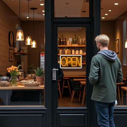 Bright and Eye-Catching LED Open Sign for Business - "16x 10" (White/Yellow) Transparent Acrylic Neon Sign | Ideal for Storefronts, Windows, Bars | Commercial LED Open Signs, Light-Up Open Signs