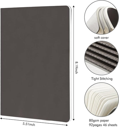 feela 8 Pack Soft Cover Journal Bulk, Notebooks College Ruled for Work, Lined Travel Journal for Women Men, Note Taking Notebook School Supplies Business Writing, 8.2” x 5.5”, A5, Gray
