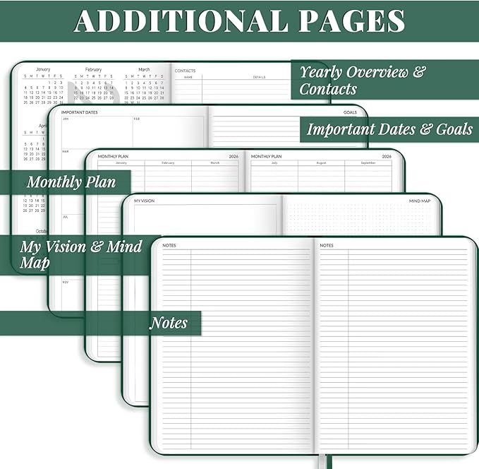 2026 Planner, Large Weekly and Monthly Planners, A4 Faux Leather Daily Calendar 2026 Planner, 12 Month Agenda from Jan. to Dec., Hardcover Habit Tracker Journal(Green)