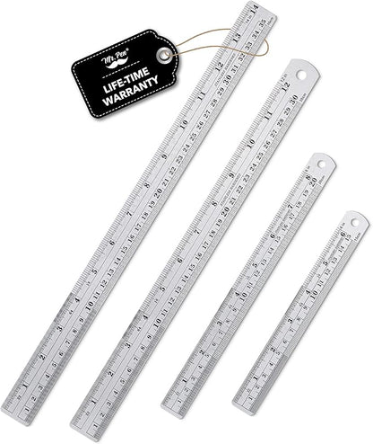 Mr. Pen Steel Rulers, 6, 8, 12, 14 inch Metal Rulers, Pack of 4