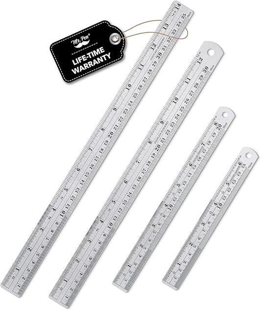 Mr. Pen Steel Rulers, 6, 8, 12, 14 inch Metal Rulers, Pack of 4