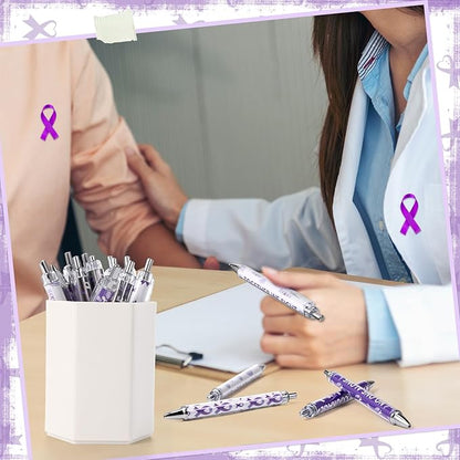 48 Pcs Purple Ribbon Awareness Pens Cancer Awareness Ballpoint Pens Bulk Faith Courage Hope Strength Health Awareness Favor Gifts for Animal Abuse, Alzheimer's, Lupus and Pancreatic Cancer