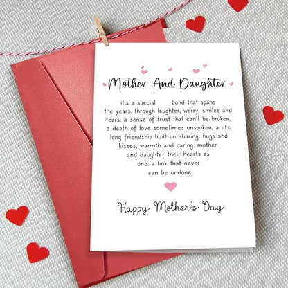 Funny Mother’s Day Card for Her, Mothers And Daughter Card, Poem Happy Mothers Day Card, Mother And Daughter Their Hearts As One
