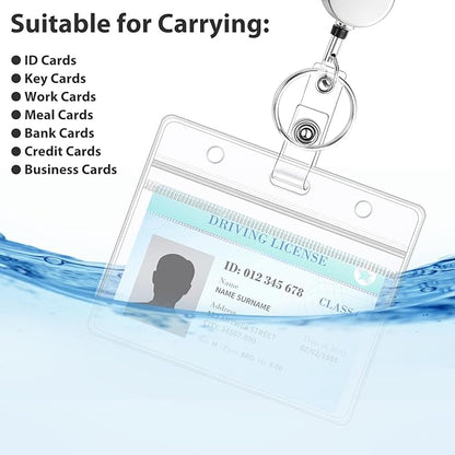 Prudiut Lanyards for Id Badges Stainless Steel Badge Lanyards with 2 Pcs Waterproof Id Badge Holder Retractable Id Badge Lanyards Teacher Lanyard for Cruise Ship Key Cards Id Badges