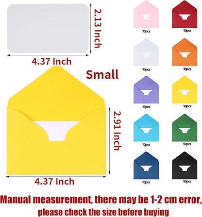 jiebor 100 Sets Small Envelopes with Small Blank Gift Business Card Wedding Invitation Pocket Envelopes for Graduations Wedding Shower Holiday 4.37 x 2.91 Inch