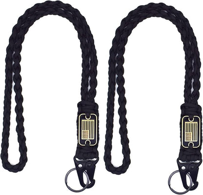 2 Pcs Heavy Duty Braided Paracord Lanyard Keychain with USA Flag, Parachute Rope Necklace Keychains, Braided Strong Lanyard with Metal HK Clip Key Ring for Outdoor Activities, Camera, Traveling