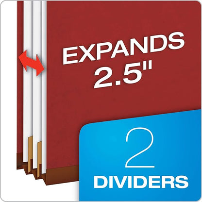 Pendaflex Recycled Classification File Folders, 2 Dividers, 2" Embedded Fasteners, 2/5 Tab Cut, Letter Size, Red (24075R), Specialty, Box of 10