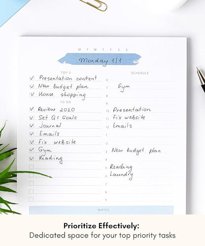 Daily To Do List Notepad – Daily Planner Undated, Daily Work Planner and Productivity Planner – 50-Pg To Do List Notebook for Work, Daily To Do Planner Pad – 8.3”x 5.8” Daily Planner Notepad